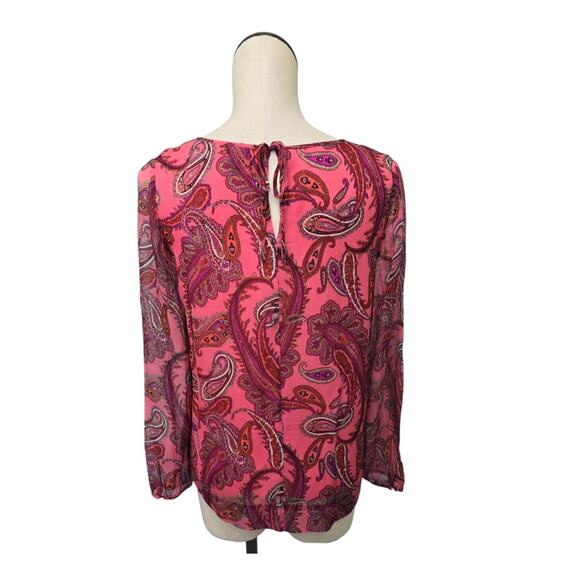 J. Crew Ruffle-Front Silk Chiffon Top‎ Vibrant Paisley Pink Womens Size 6 - Picture 2 of 11